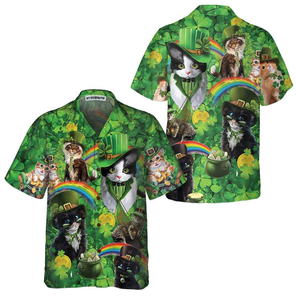 Cats Saint Patrick’S Day Hawaiian Shirt, St. Patricks Day Shirt, Cool St Patrick’S Day Gift