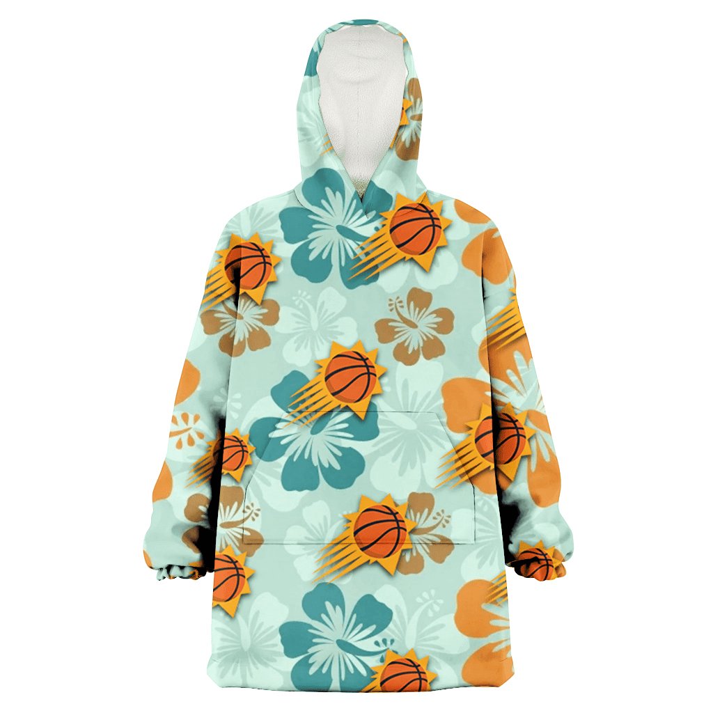 Phoenix Suns Orange Green Hibiscus Pale Green Background 3D Printed Hoodie Blanket Snug Hoodie