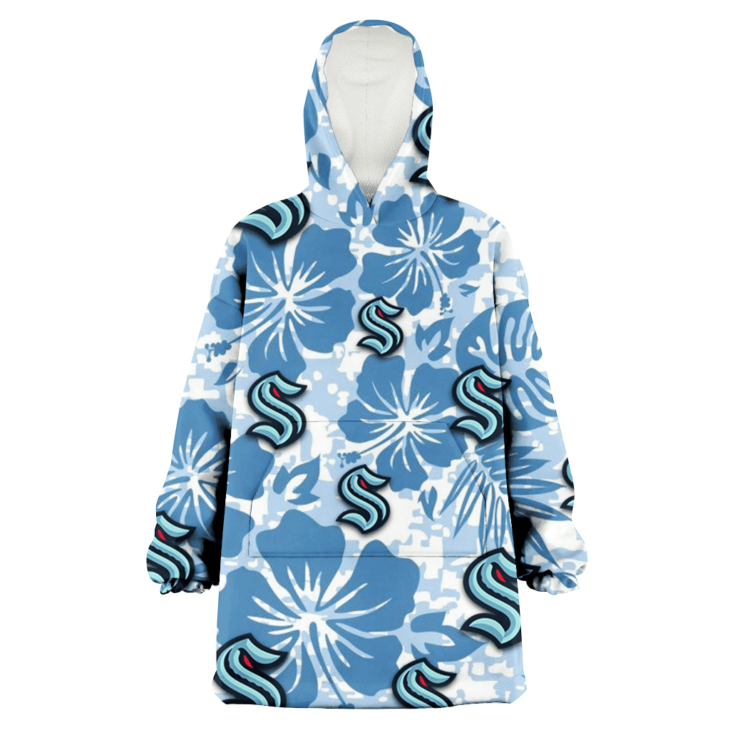 Seattle Kraken Blue Hibiscus Blue Leaves Vintage Background 3D Printed Hoodie Blanket Snug Hoodie