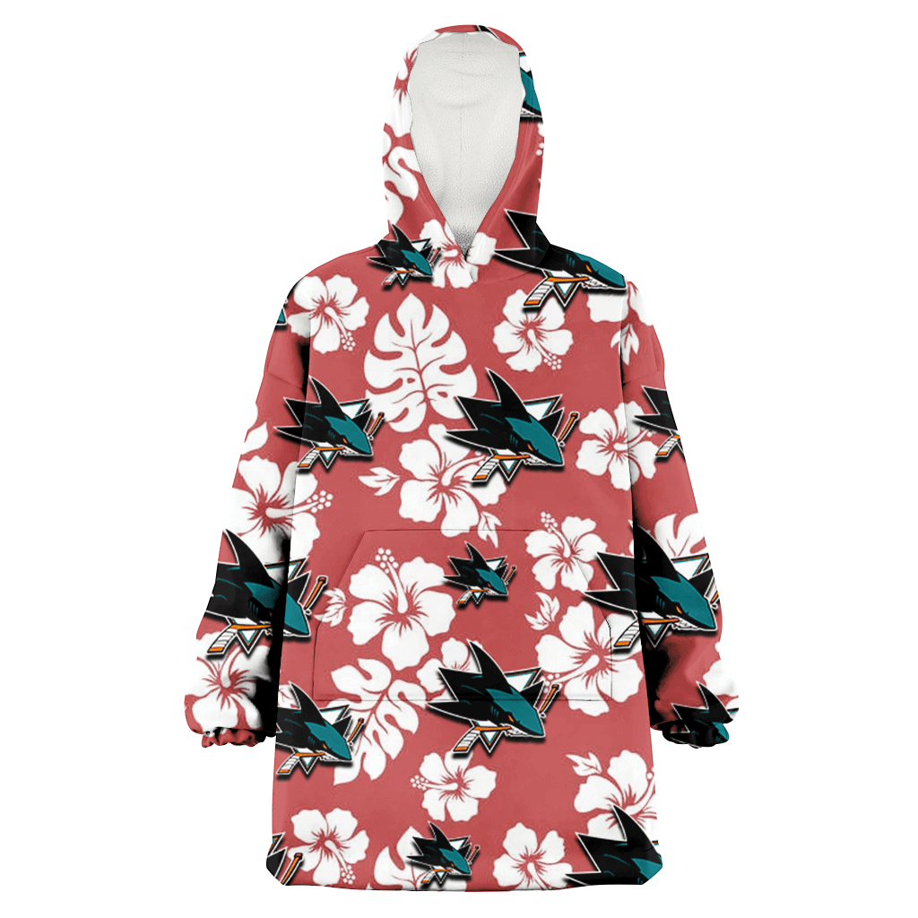 San Jose Sharks White Hibiscus Indian Red Background 3D Printed Hoodie Blanket Snug Hoodie