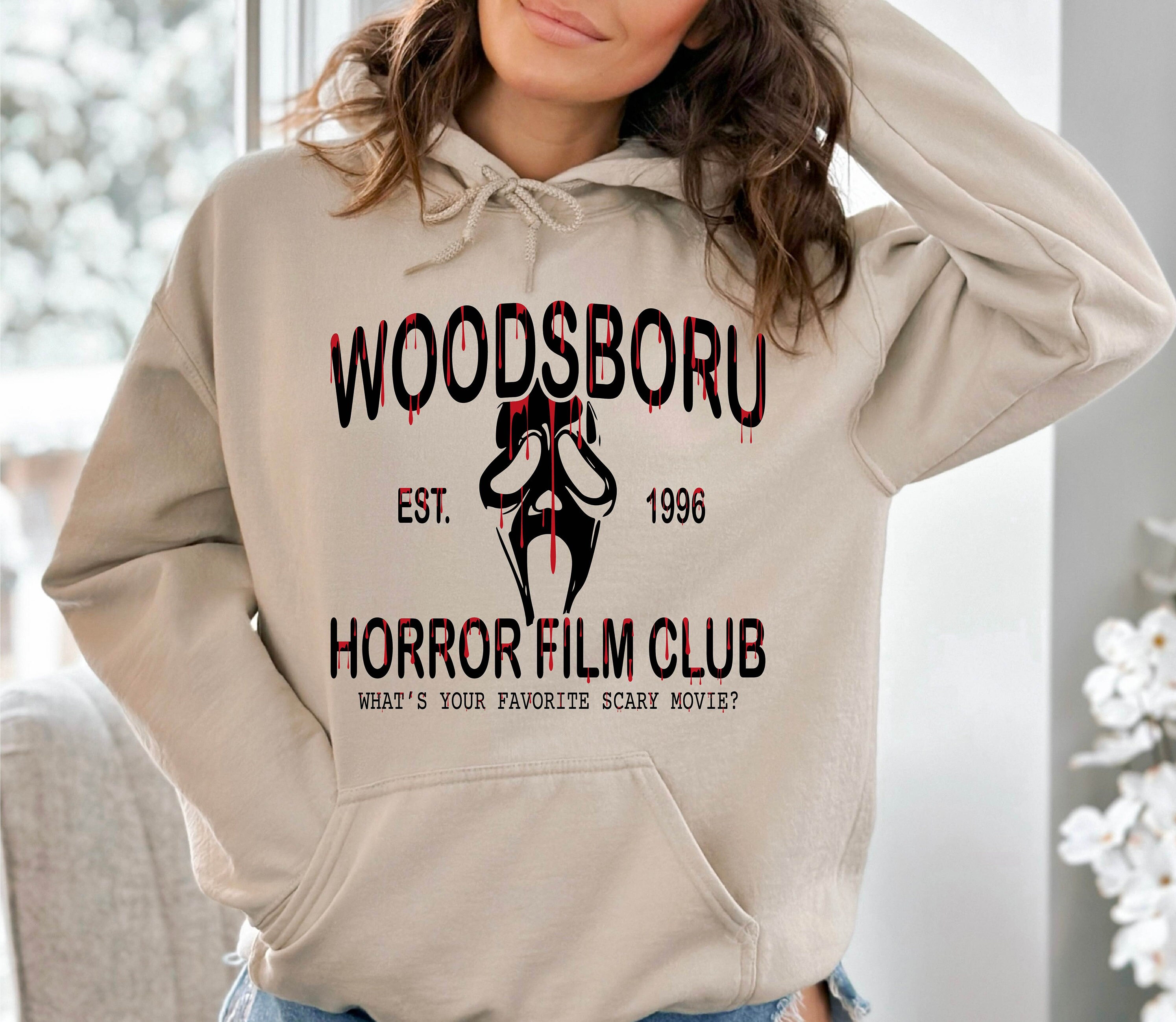 Woodsboro Horror Film Club Hoodie, Halloween Scream Ghost Sweatshirt, Scary Halloween Shirt, Spooky Season, Halloween Party Anlibuy Fashion