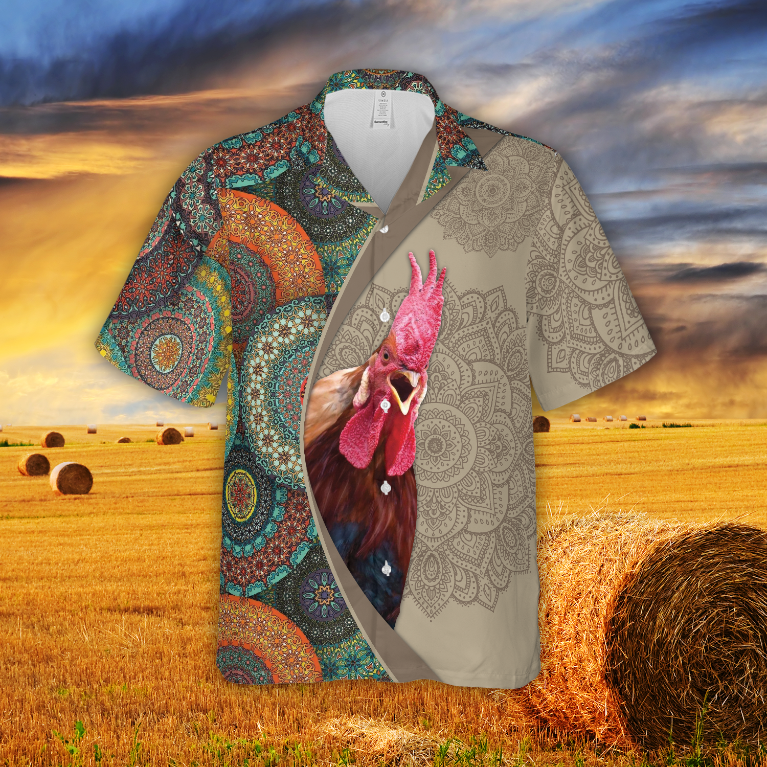 Mandala Pattern Rooster All Over Printed 3D Hawaiian Shirt Coolspod