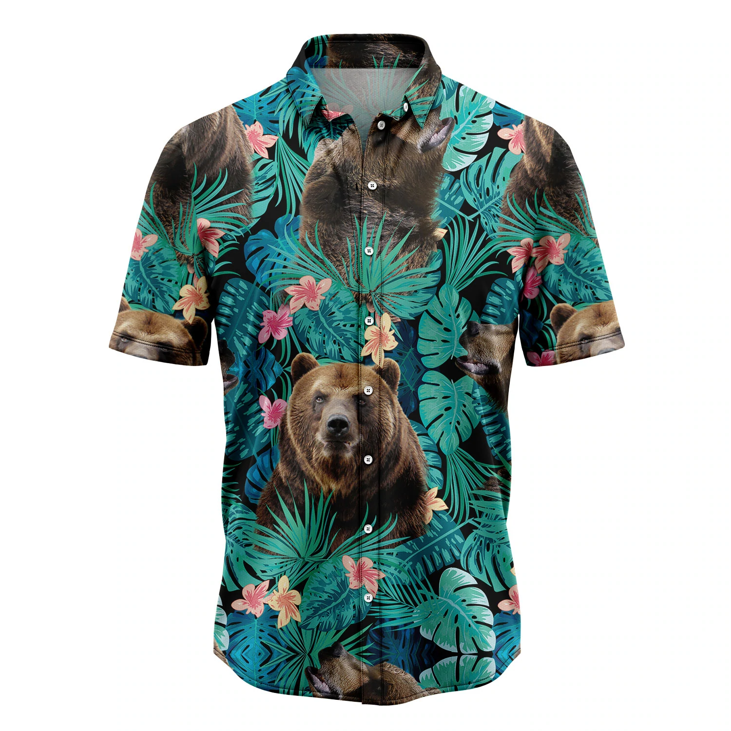 Mens Hawaiian Shirt, Bear Tropical Casual Short Sleeve Button Down Shirts Aloha Shirt