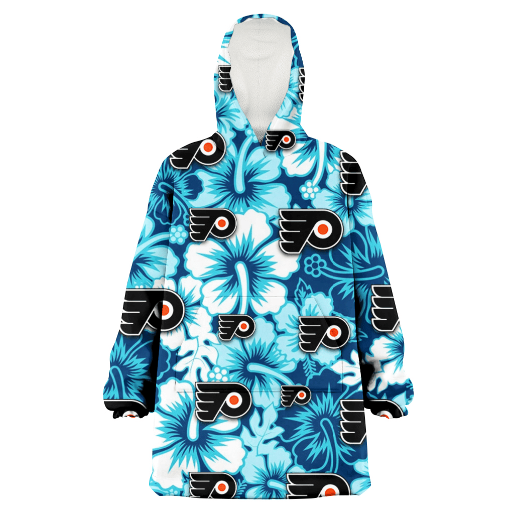 Philadelphia Flyers White Blue Hibiscus Blue Background 3D Printed Hoodie Blanket Snug Hoodie