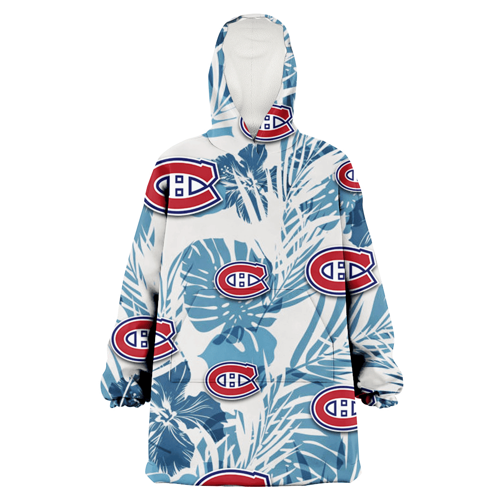 Montreal Canadiens Hibiscus Balm Leaves Blue And White Background 3D Printed Hoodie Blanket Snug Hoodie