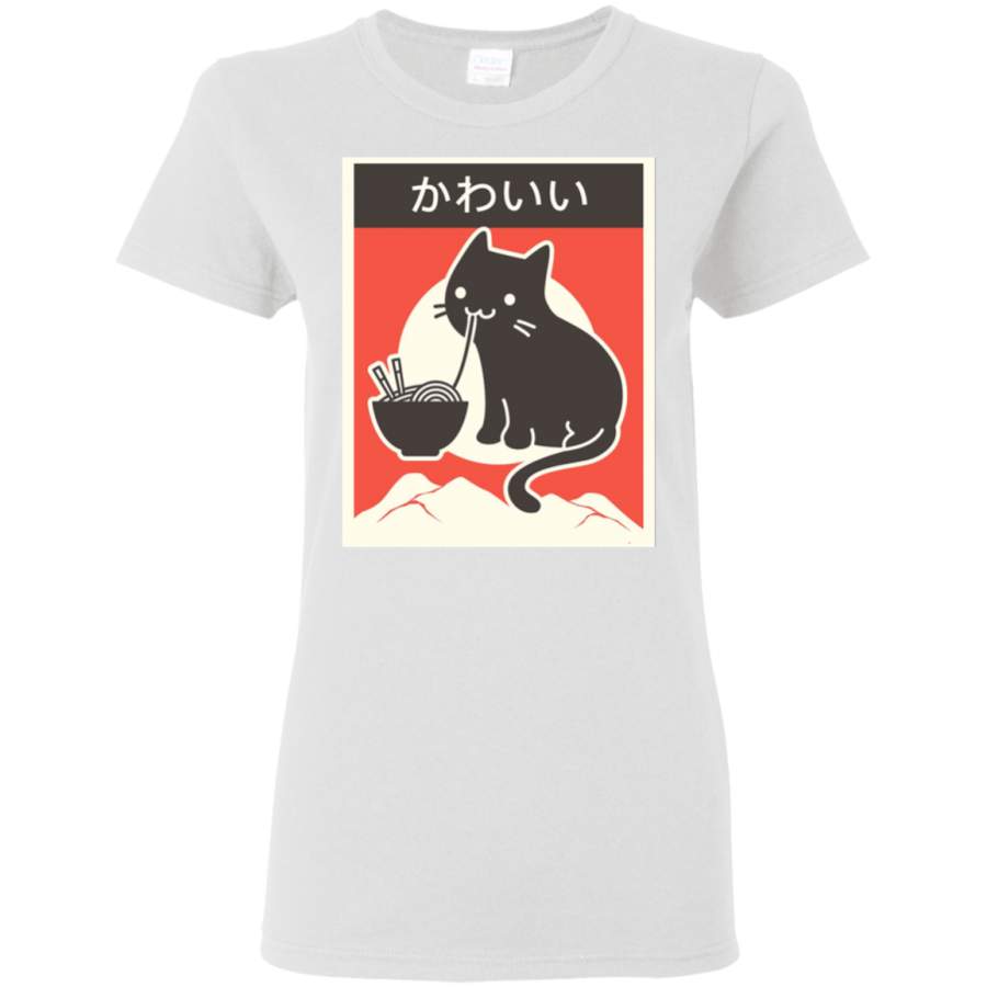 AGR Kawaii Vintage Style Japenese Ramen Cat Womens T-Shirt