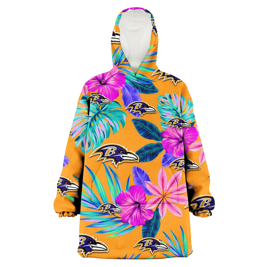 Baltimore Ravens Purple Hibiscus Neon Leaf Orange Background 3D Printed Hoodie Blanket Snug Hoodie