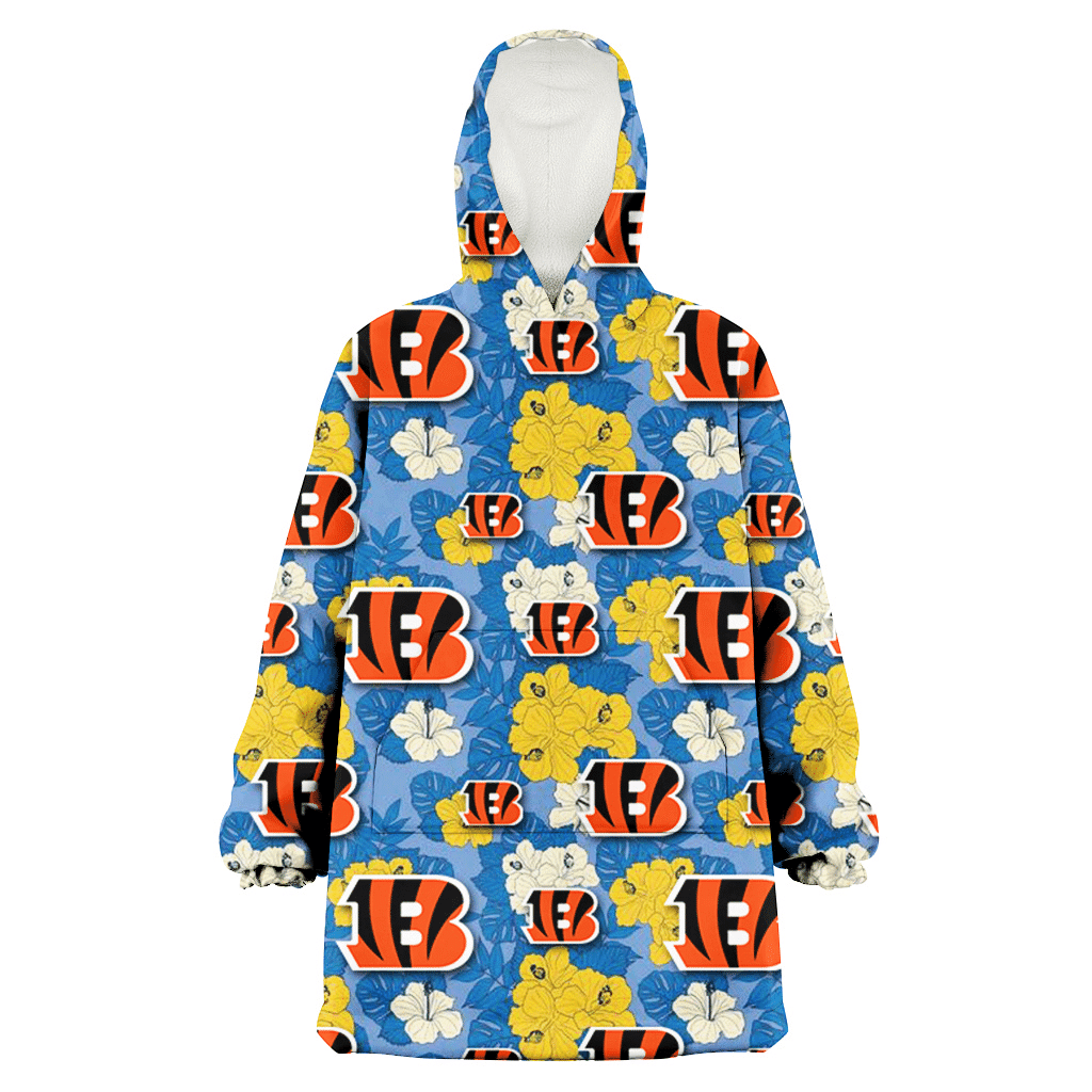 Cincinnati Bengals Yellow White Hibiscus Powder Blue Background 3D Printed Hoodie Blanket Snug Hoodie