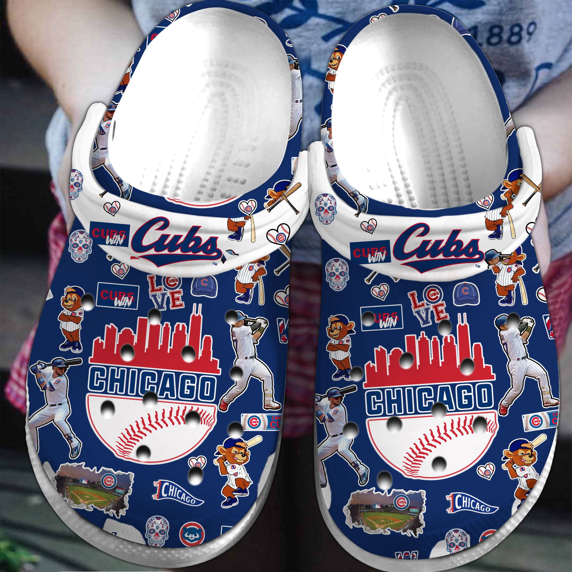 Chicago Cubs Logo Baseball MLB Cheer Mascot Team Members White Sander Blue Crocss Classic Clogs Shoes Ver189