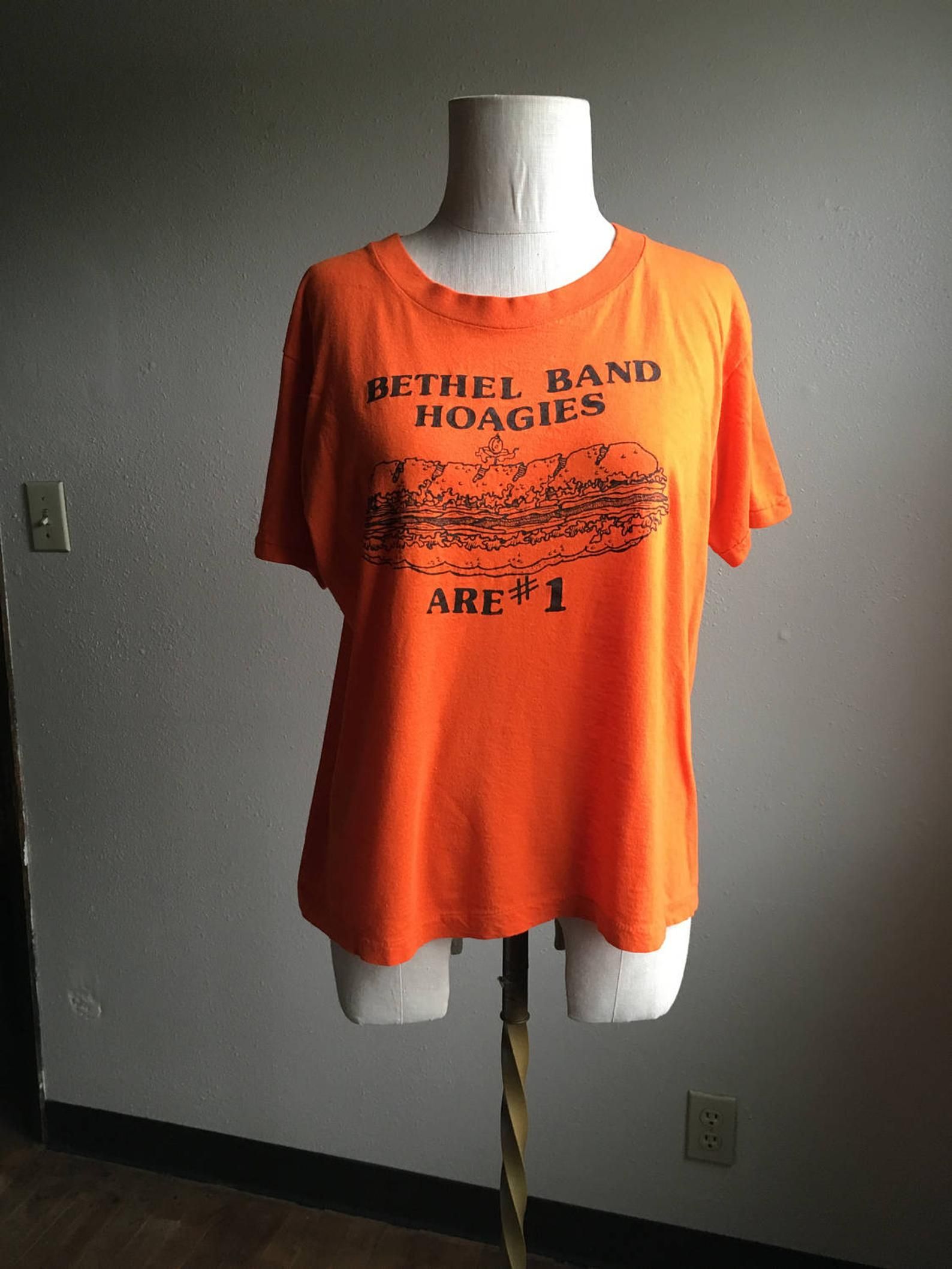 Vintage 80S Bethel Band Hoagies Are 1 Orange Sandwich Sub Fan Souvenir Sportswear T Shirt