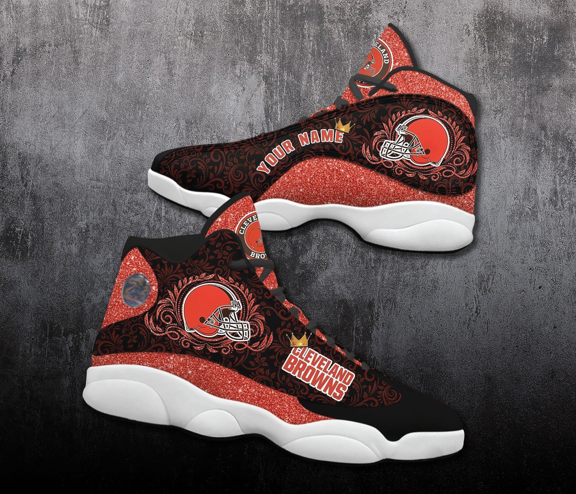 Personalized Cleveland Browns Glitter Air Jordan 13 Shoes JD13 V1123