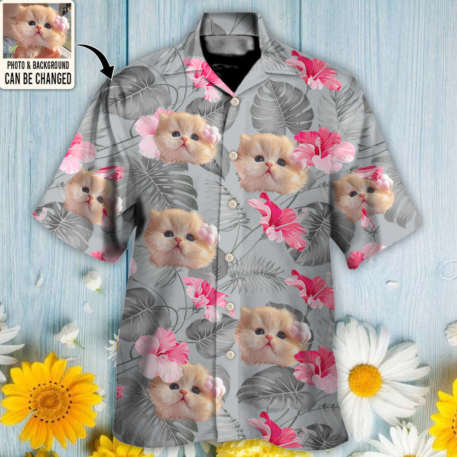 Cat You Want Tropical Custom Photo Multicolor Hawaiian Shirt, Floral Pattern Hawaiian Shirt For Men Women, Cat Lover