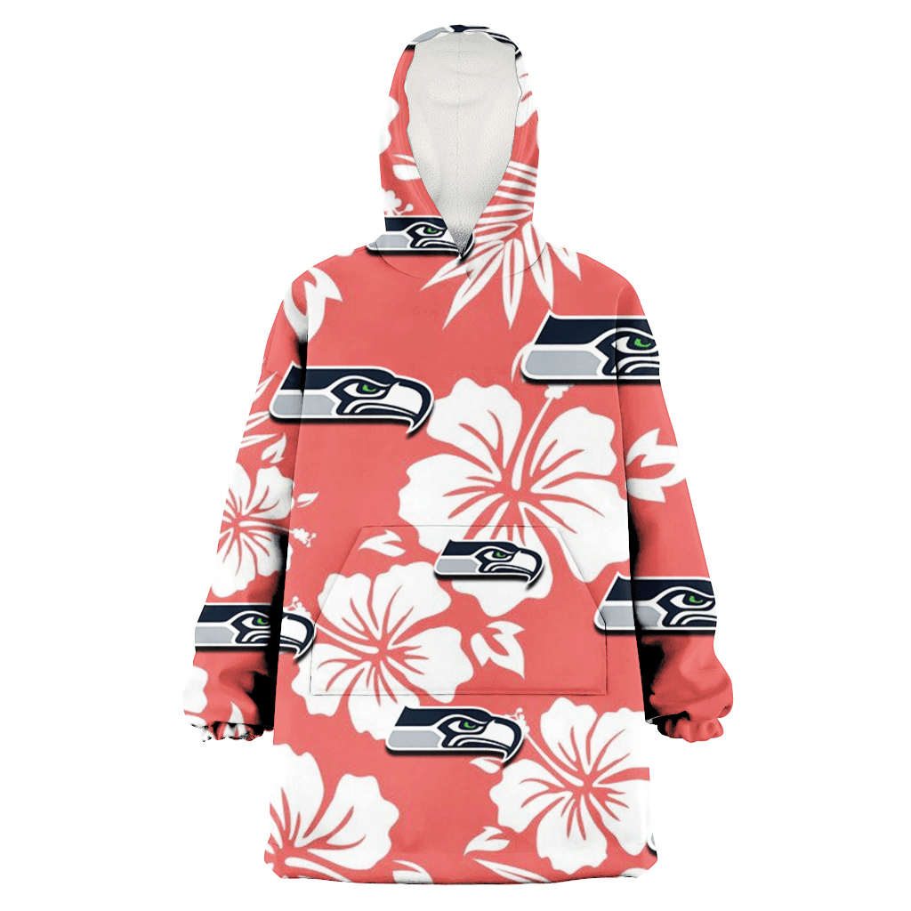 Seattle Seahawks White Hibiscus Salmon Background 3D Printed Hoodie Blanket Snug Hoodie