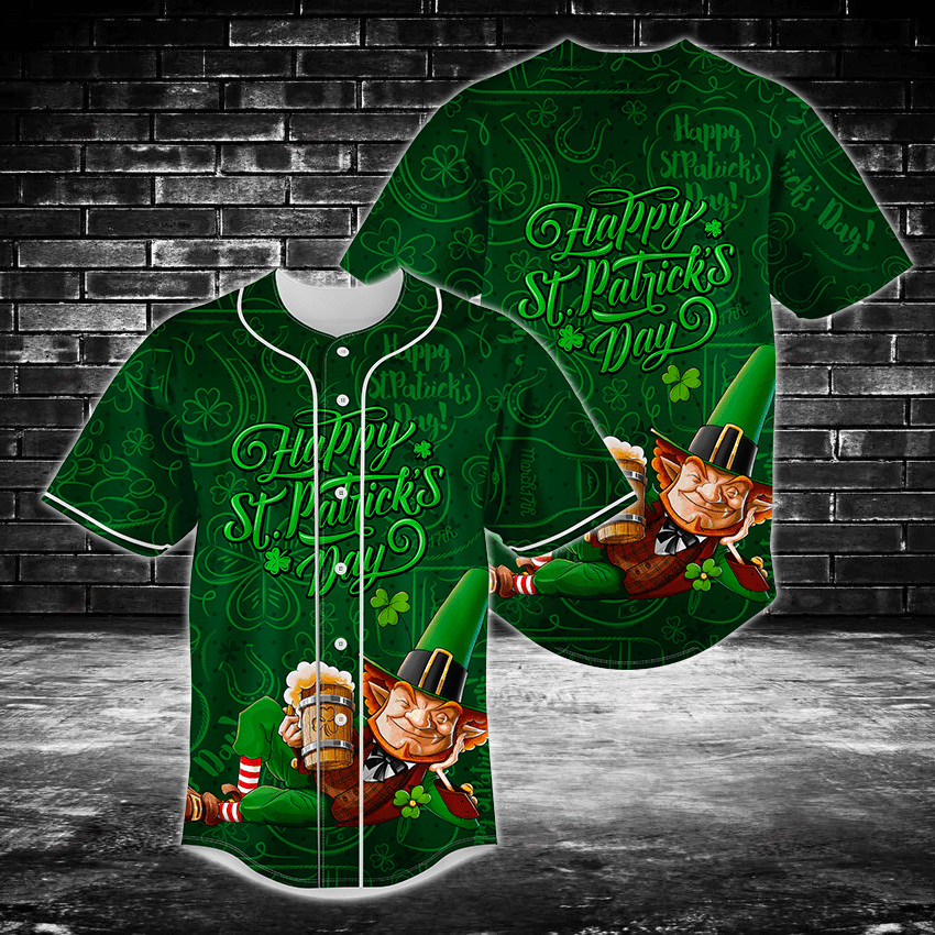 Merchcustom Happy St. Patrickâs Day Doodle Pattern Baseball Jersey For Fan