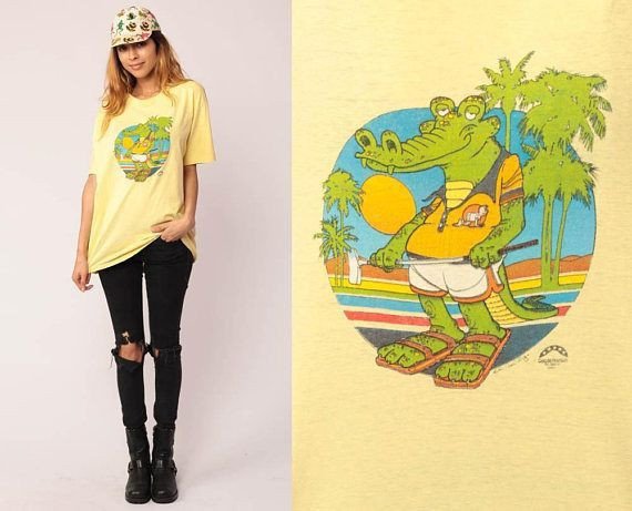 Crocodile Shirt 80S Florida Shirt Golf Cartoon Animal Shirt Vintage Retro Shirt Joke Gr Shirt X lezhubbs Cartoon Fashion
