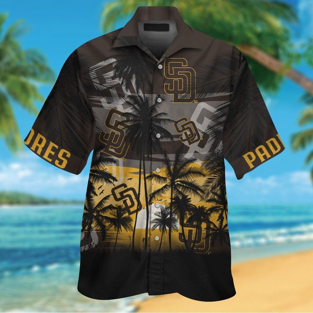 San Diego Padres Short Sleeve Button Up Tropical Shirt Hawaiian Shirt