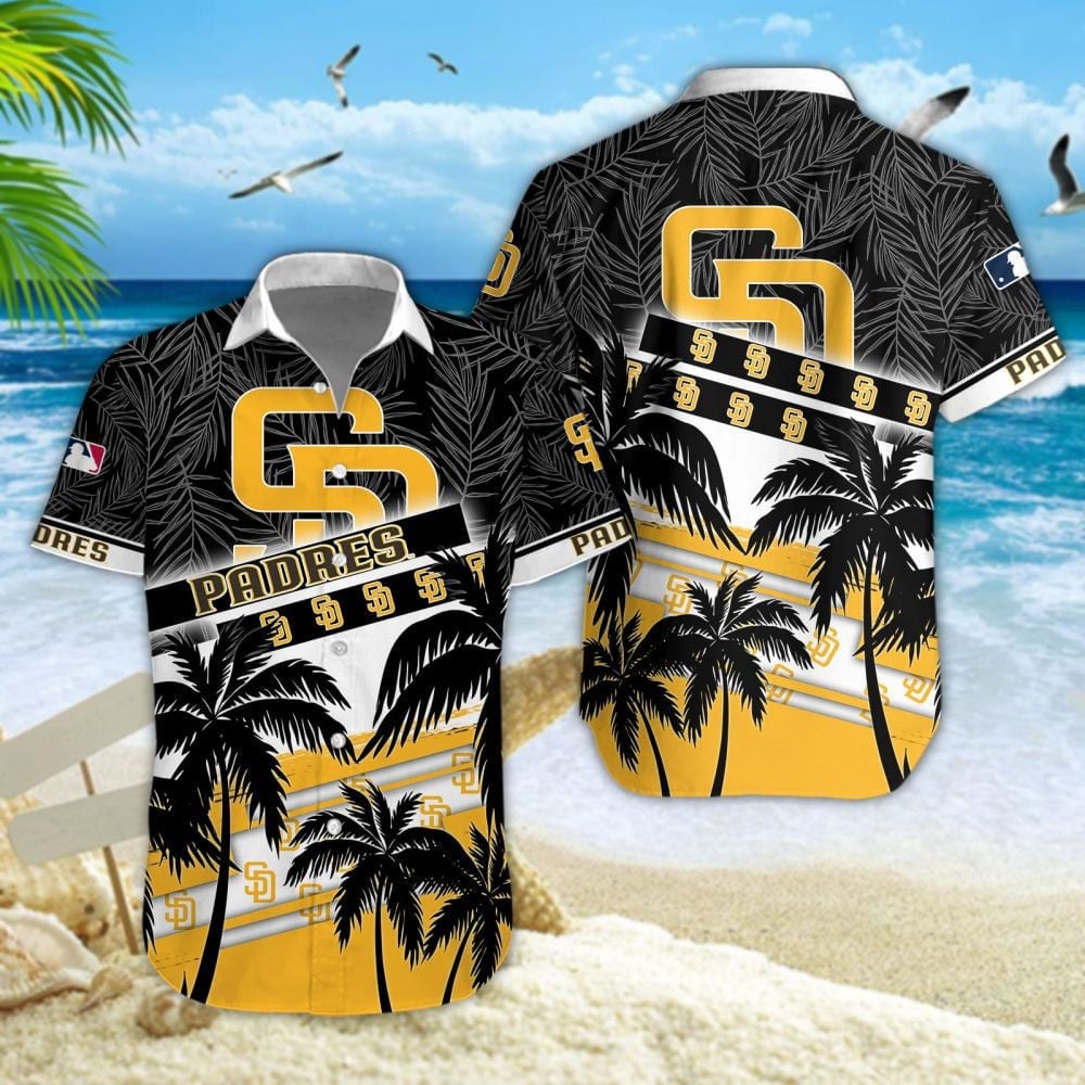 San Diego Padres Mlb Black Palm Trees And Team Logo 3D Hawaiian Shirt