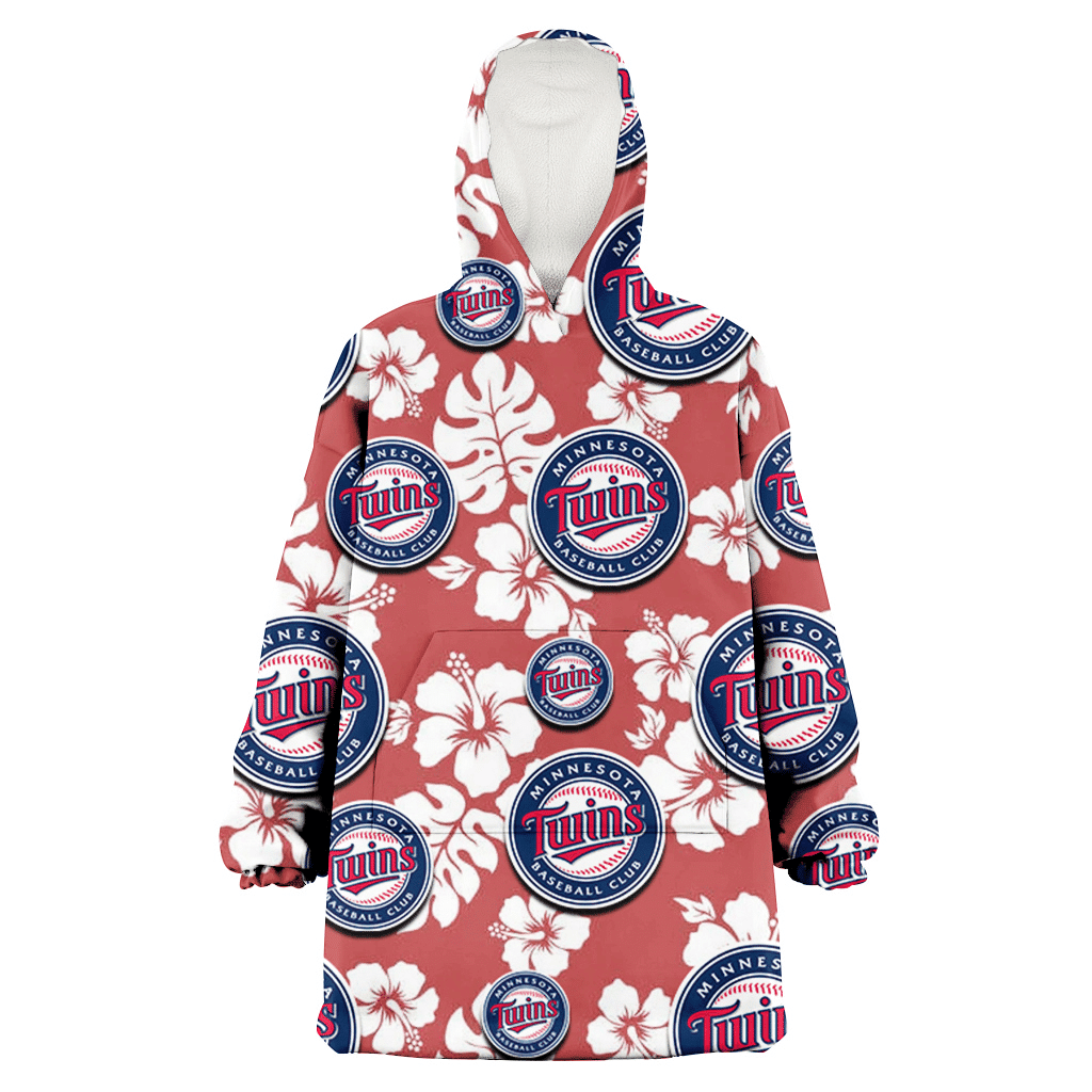 Minnesota Twins White Hibiscus Indian Red Background 3D Printed Hoodie Blanket Snug Hoodie