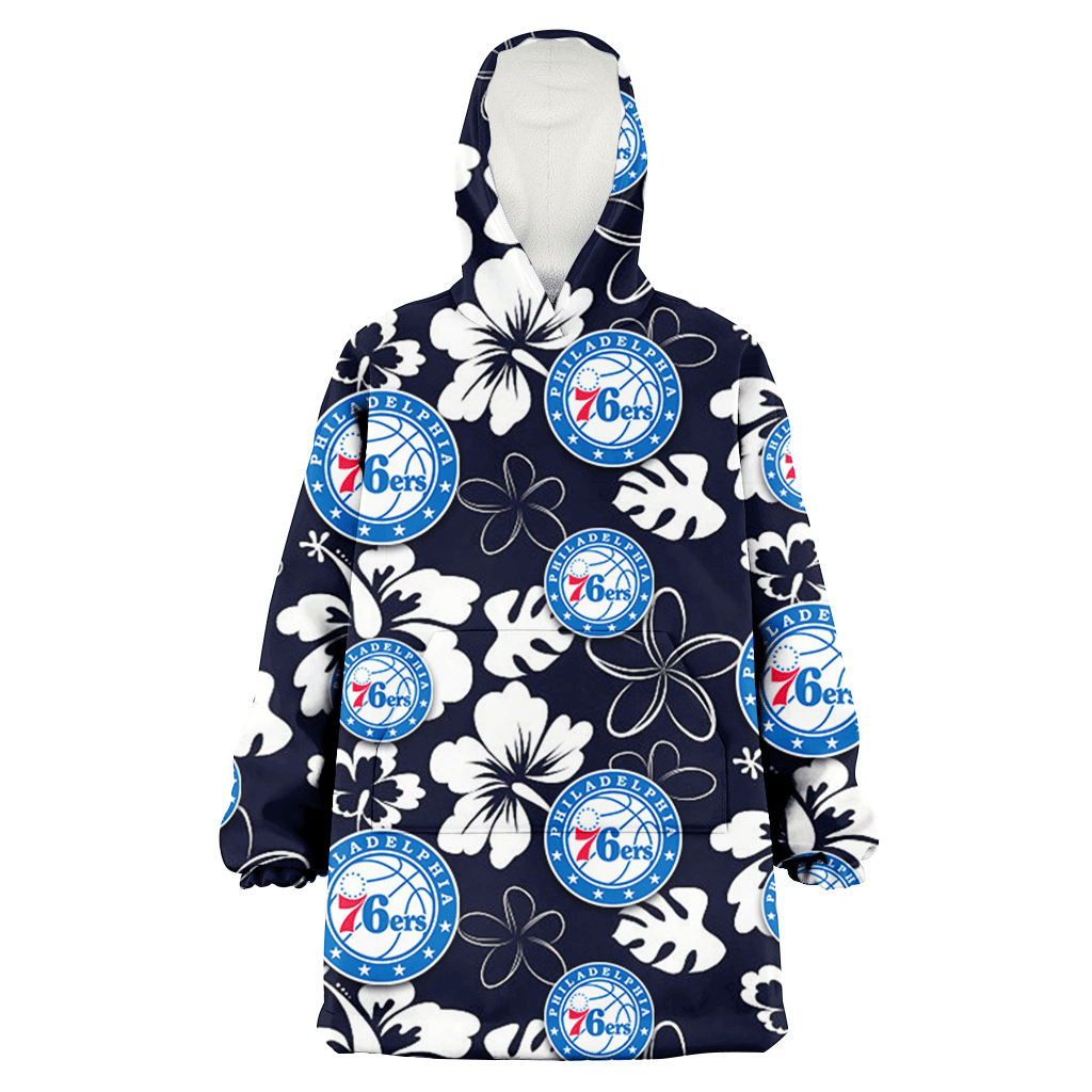 Philadelphia 76ers White Hibiscus Sketch Porcelain Flower Navy Background 3D Printed Hoodie Blanket Snug Hoodie