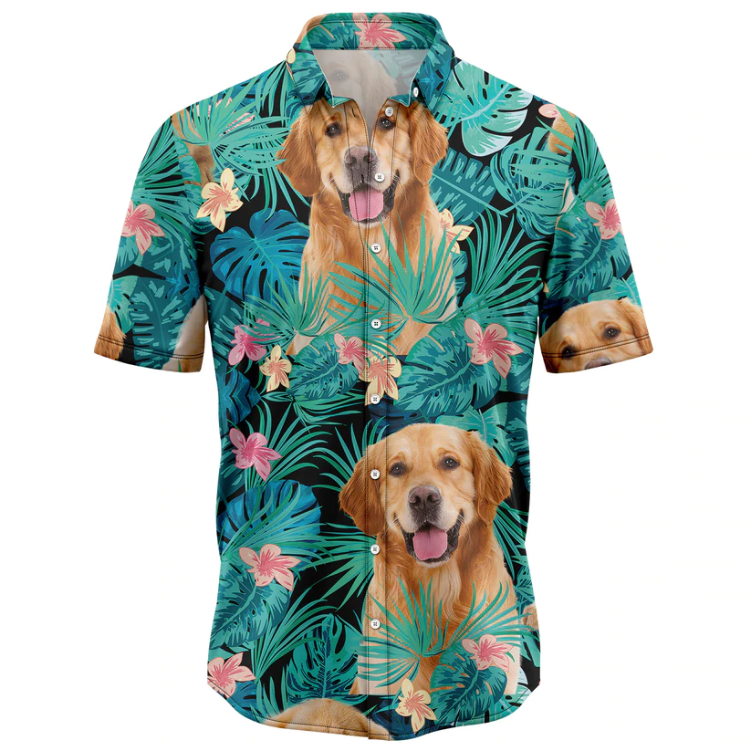 Golden Retriever Tropical Hawaiian Shirt, Summer Hawaiian Shirts For Men, Aloha Beach Shirt