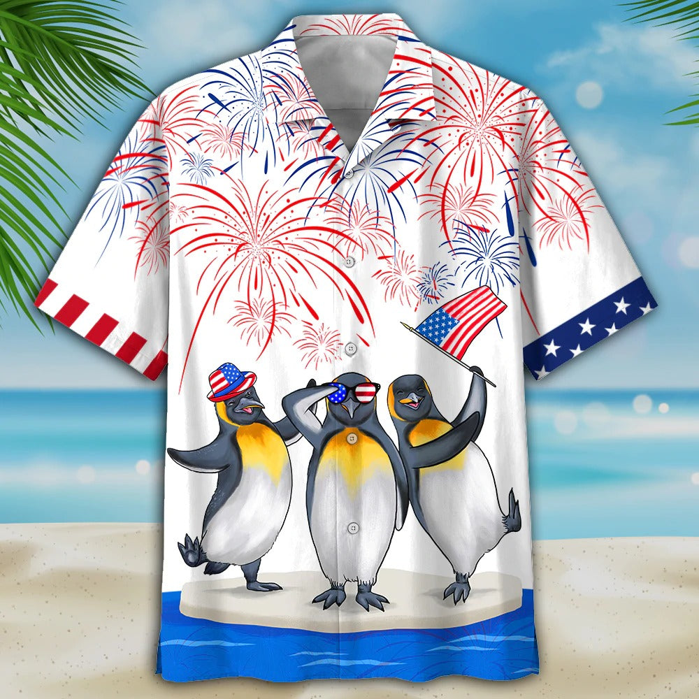 Funny Hawaiian Shirt 4Th Of July, Penguins Hawaiian Shirt Independence Day, Penguin Lover Gifts