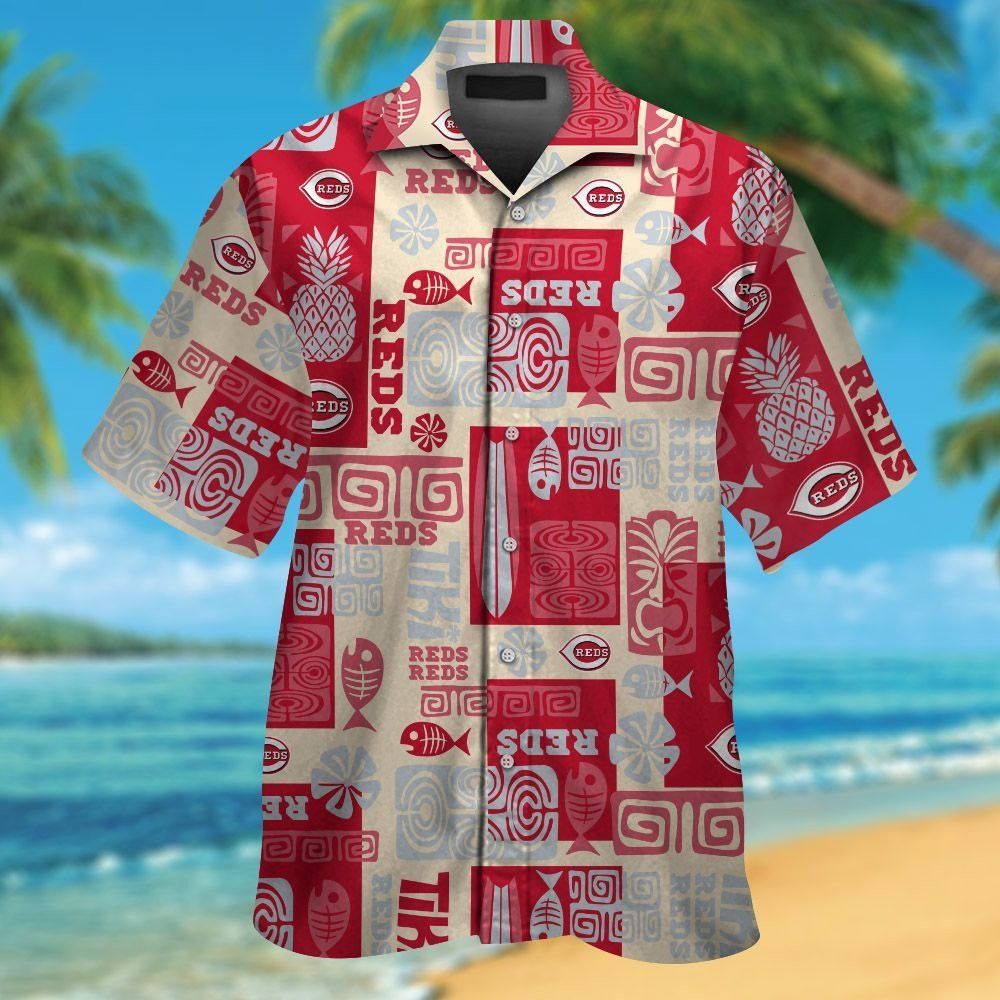 Cincinnati Reds Short Sleeve Button Up Tropical Hawaiian Shirt Ver06