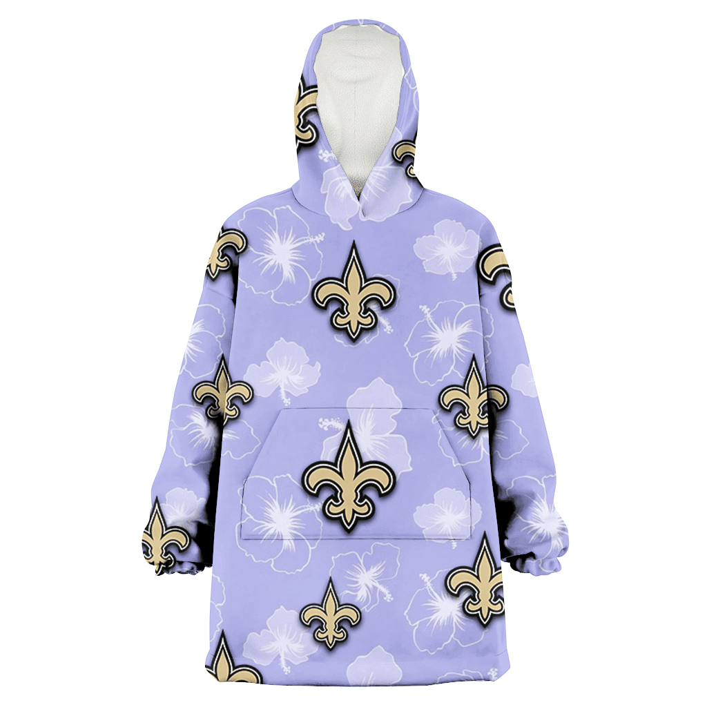 New Orleans Saints Sketch White Hibiscus Violet Background 3D Printed Hoodie Blanket Snug Hoodie