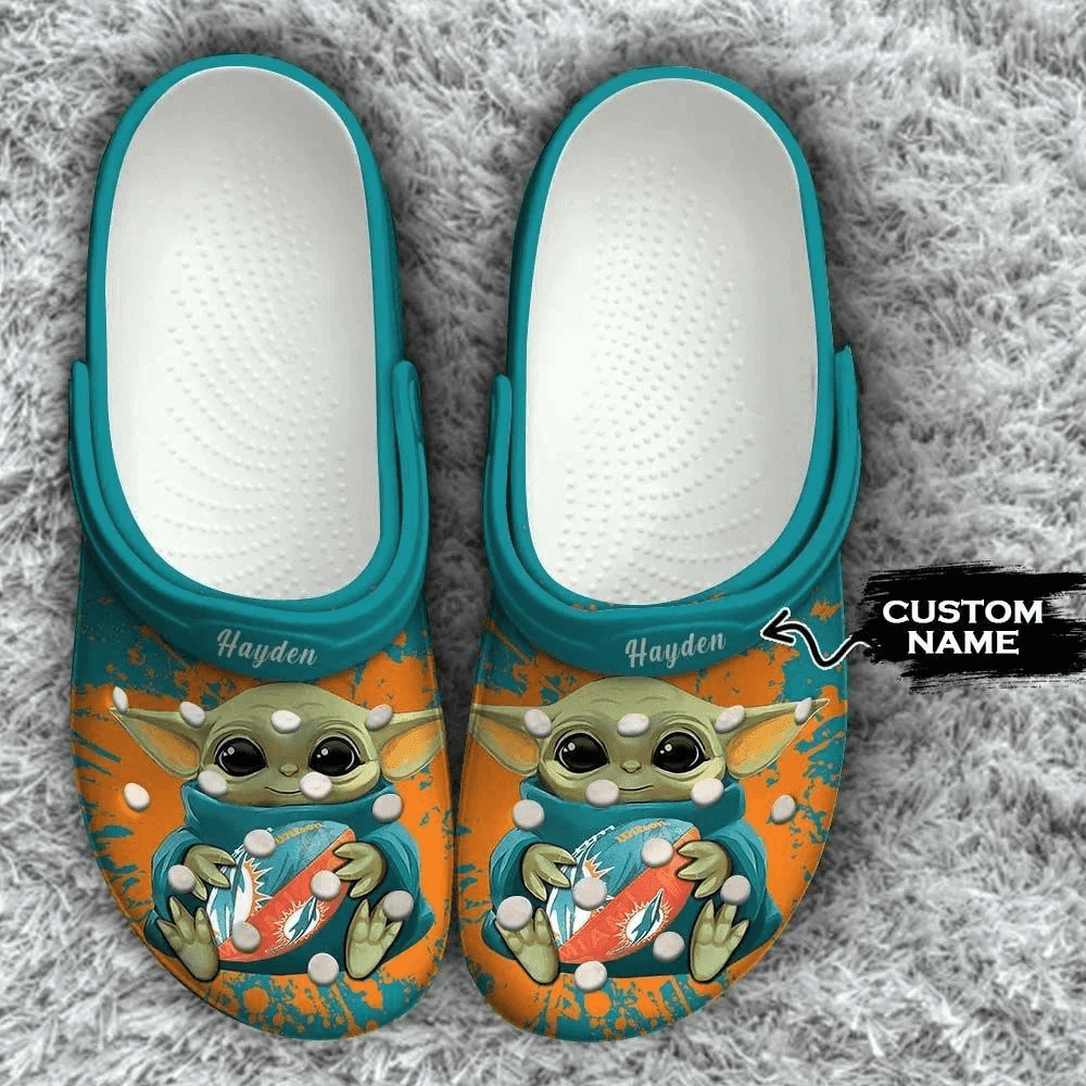 Miami Dolphins Baby Yoda Custom Name Crocss Classic Clogs Shoes Ver768