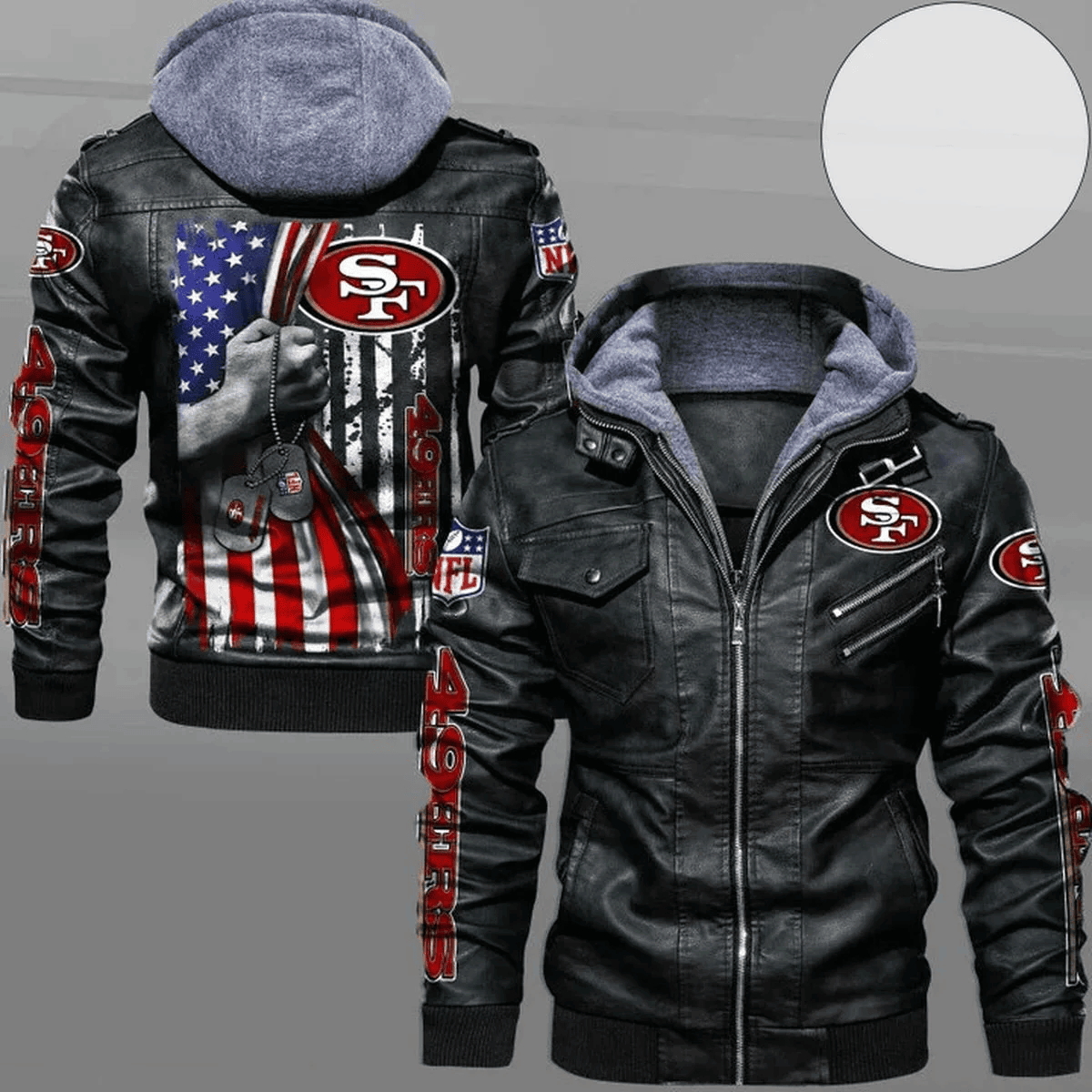 San Francisco 49ers American Flag Zip Leather Jacket With Hood