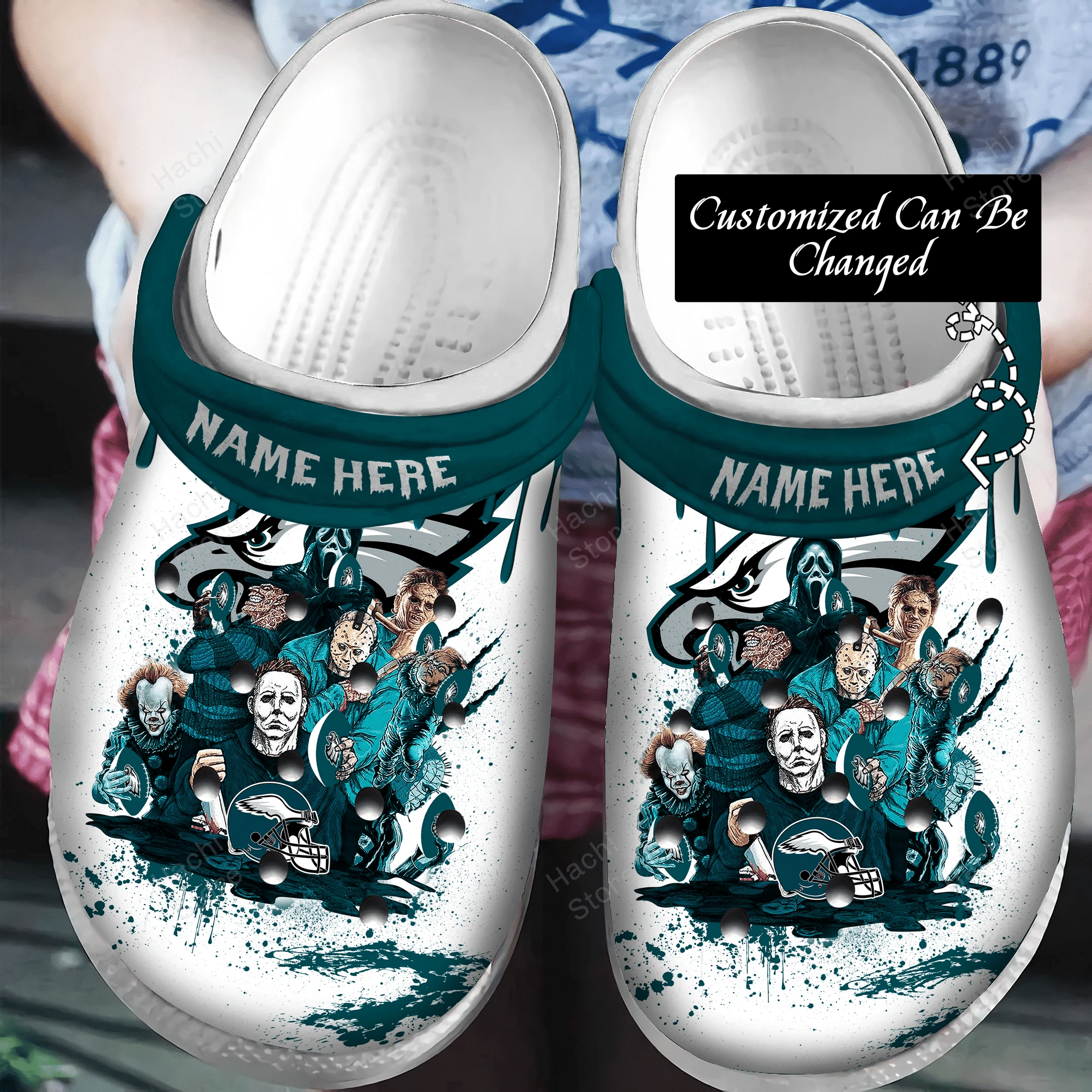 Philadelphia Eagles Horror Movie Characters Custom Name Crocss Clog Comfortable Shoes Ver870