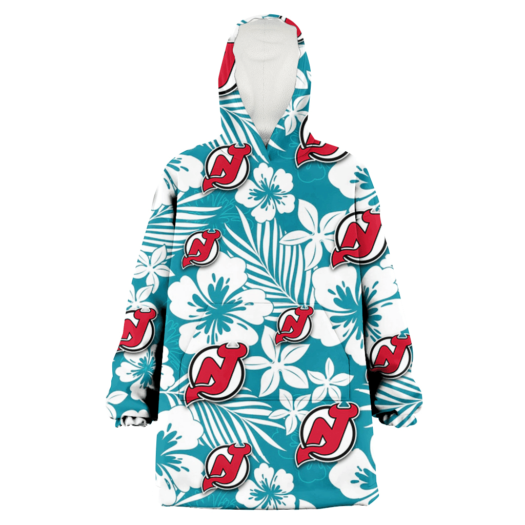 New Jersey Devils White Hibiscus White Porcelain Flower Light Green Background 3D Printed Hoodie Blanket Snug Hoodie