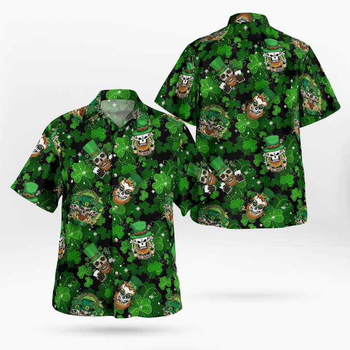 St. Patrick’S Day Hawaiian Shirt – Many Patrick Skulls Green Clover Pattern Hawaii Shirt – Gift For Irish