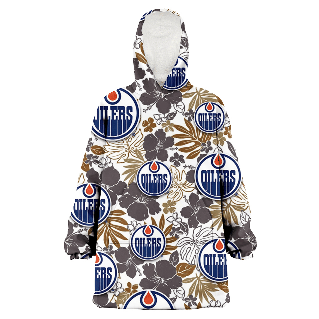 Edmonton Oilers Dark Brown Hibiscus Brown Leaves White Background 3D Printed Hoodie Blanket Snug Hoodie