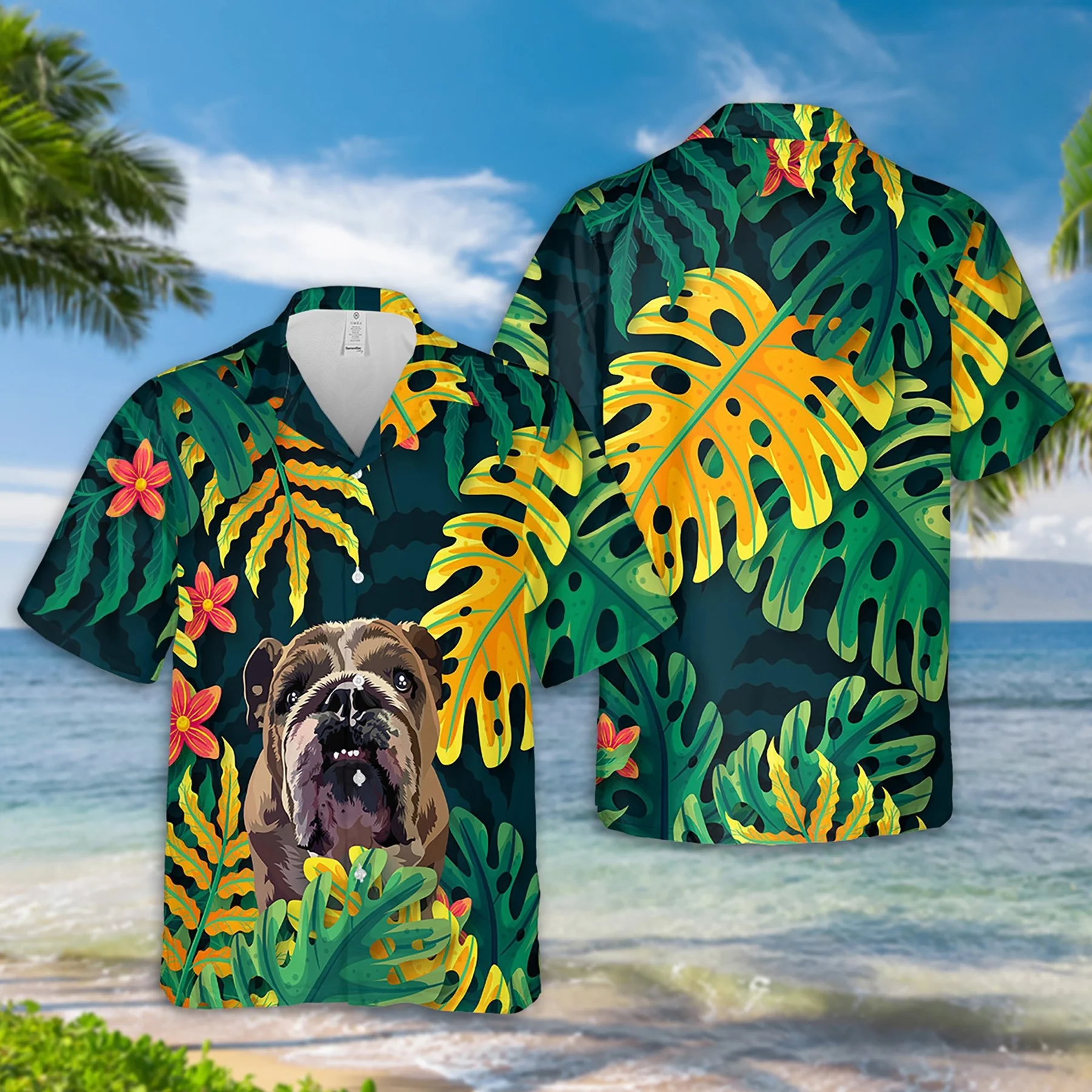 Custom Pet Hand-Painting Hawaiian Shirts For Men, Hawaiian Outfit For Couple, Dog Hand-Painted On Hawaii Shirt