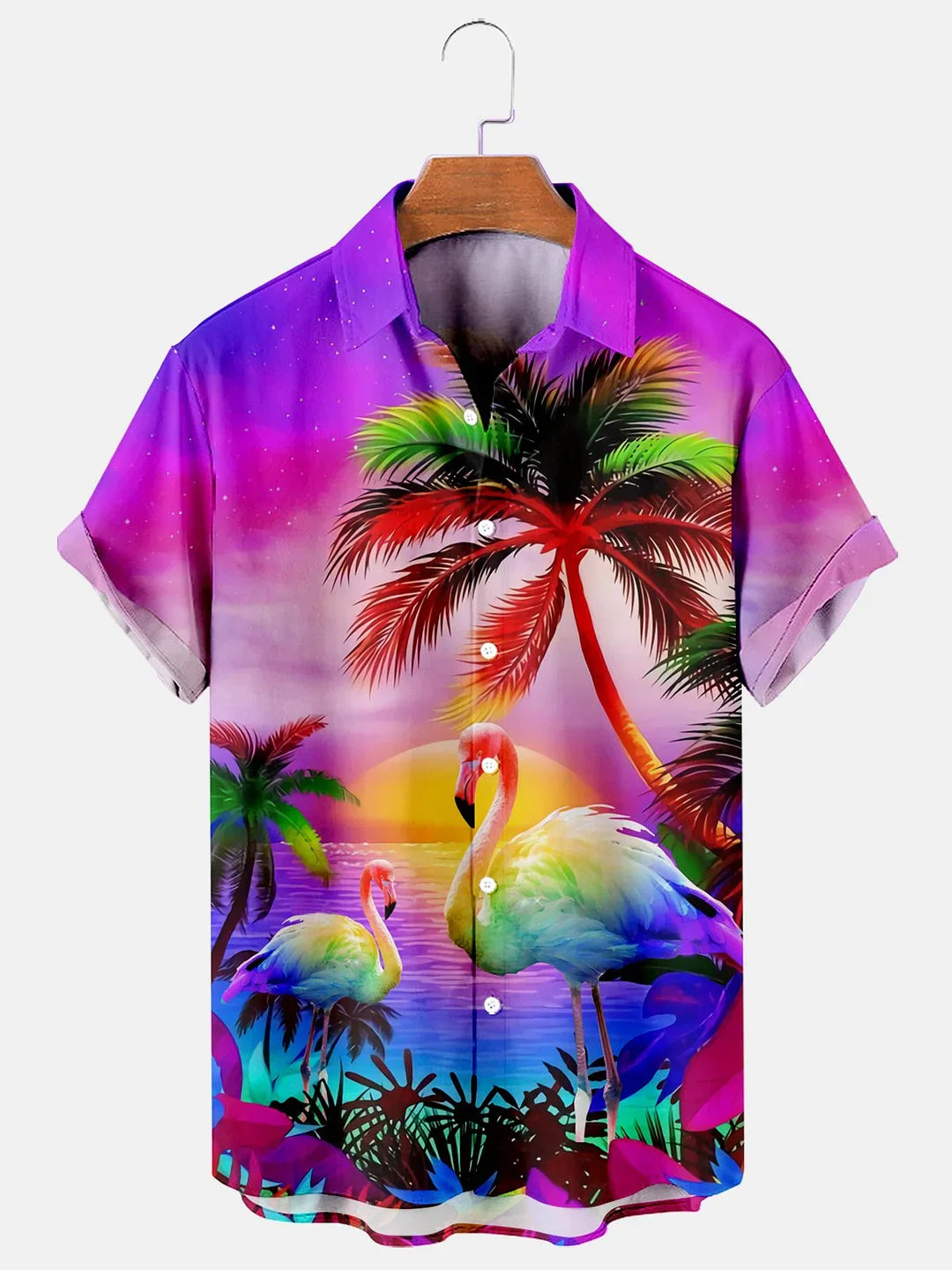 Coconuts And Flamingos Casual Loose Men’S Plus Size Short-Sleeved Hawaiian Shirt