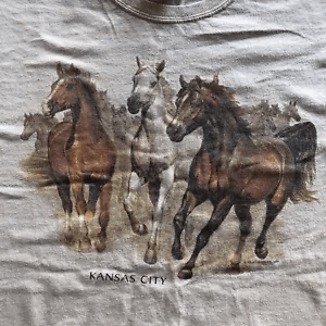 Vintage Kansas City Horse Graphic Tan T Shirt Horses Running