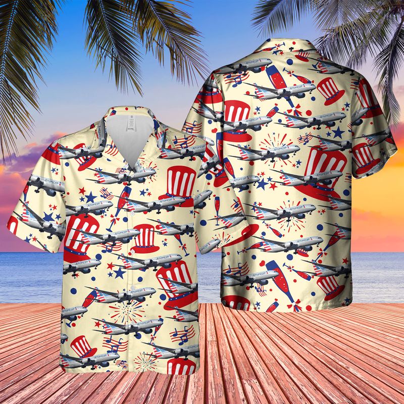 Us Airlines Boeing 787-9 Dreamliner 4Th Of July Hawaiian Shirt, Patriotic Hawaiian Shirt For Men