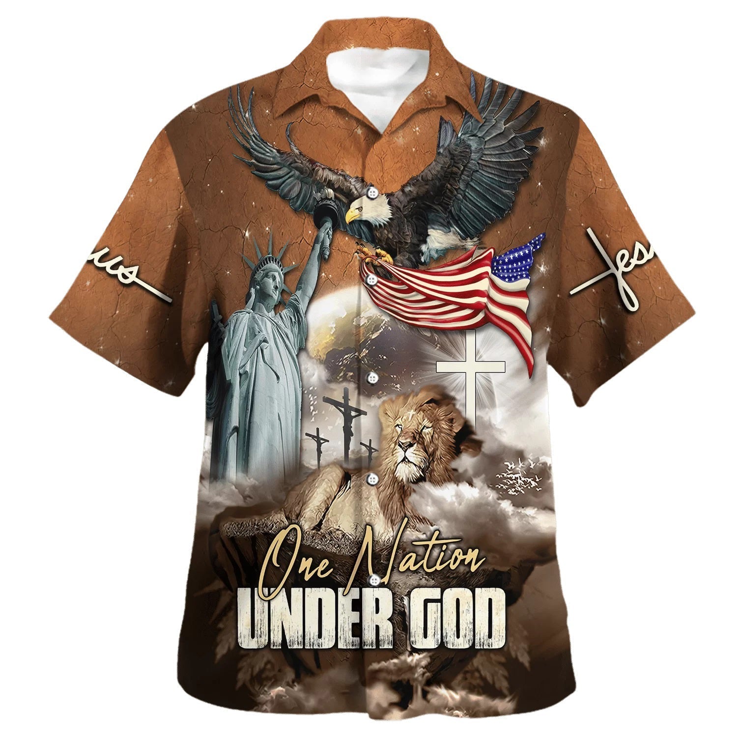 One Nation Under God Jesus Lion Hawaiian Shirt – Christian Hawaiian Shirt – Religious Hawaiian Shirts