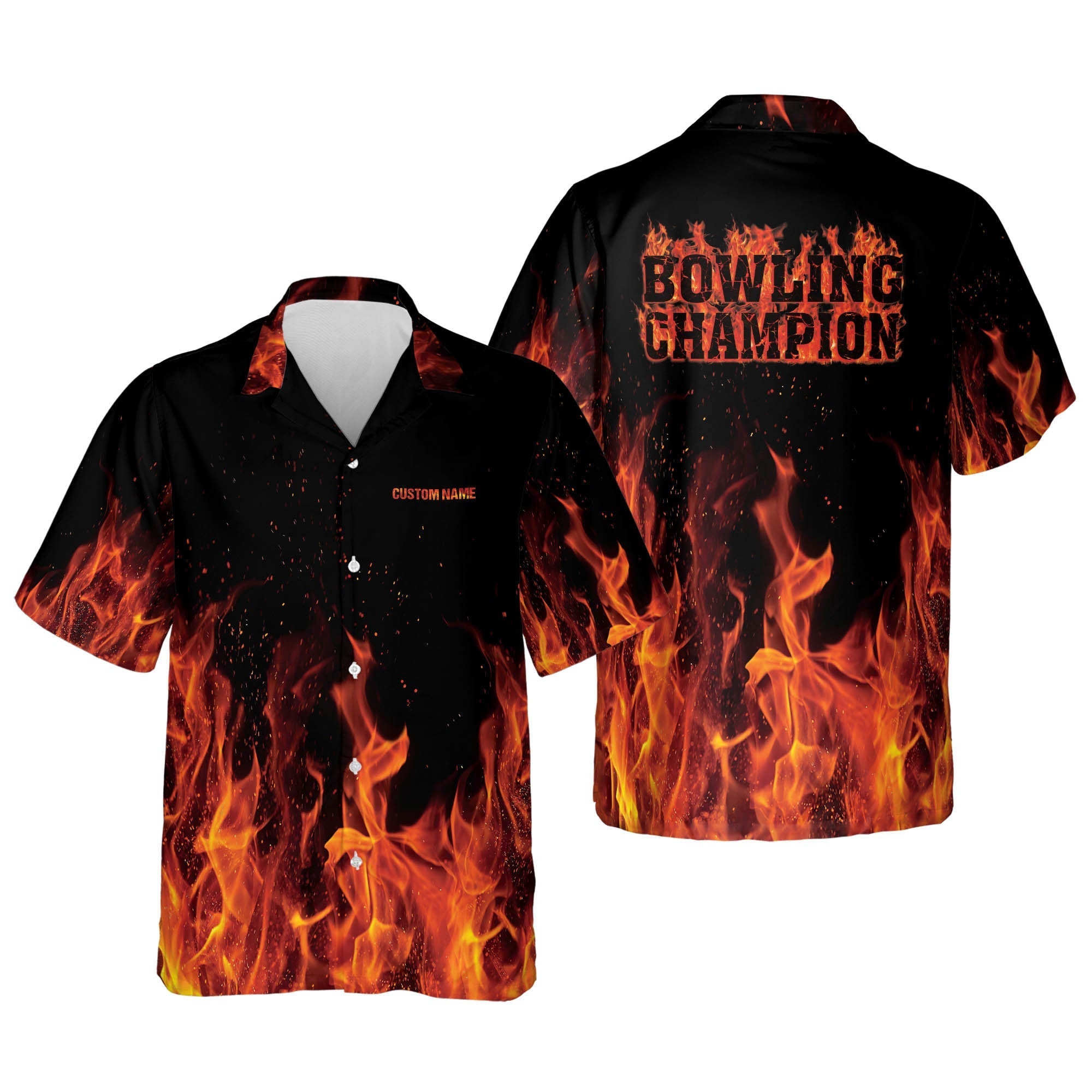 Custom Flame Bowling Button-Down Hawaiian  Shirts For Men, Bowling Team Shirt, Bowling Gift