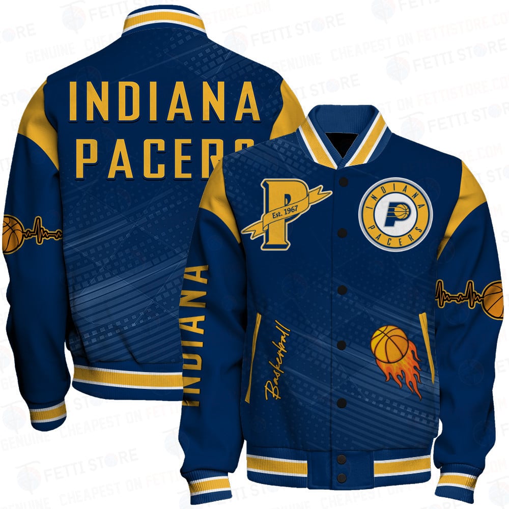 Indiana Pacers Team Logo Sport Pattern Basketball Varsity Jacket