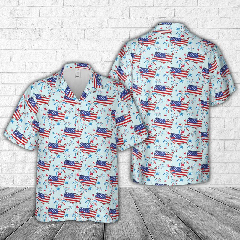 American Map 4Th Of July Hawaiian Shirt, Short Sleeve Hawaiian Shirt For Men