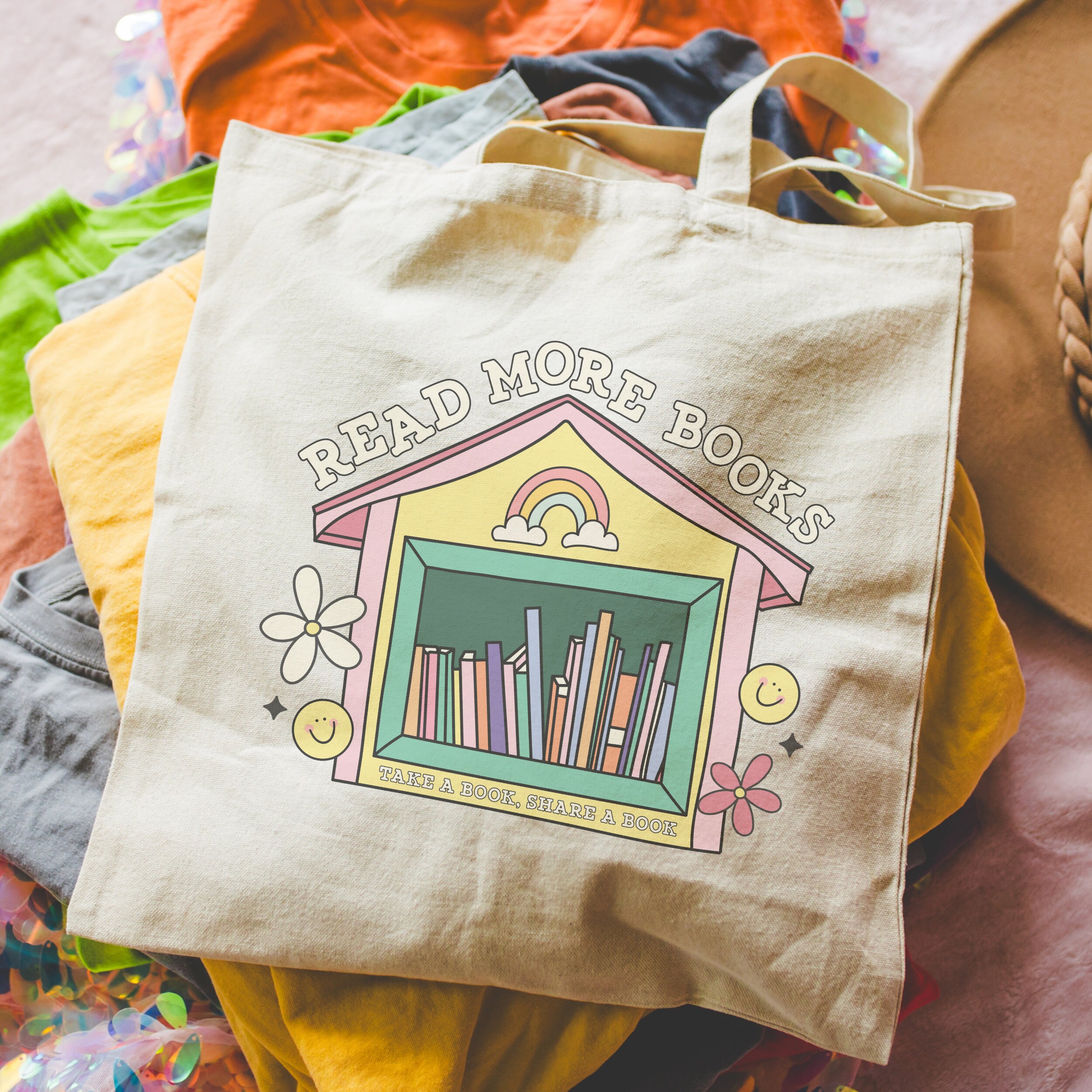 Read More Books Tote Bag, Cute Book Bag, Bookish Tote Small, Bookstore Tote, Reading Bag, TBR Bag, Book Tote Bag,