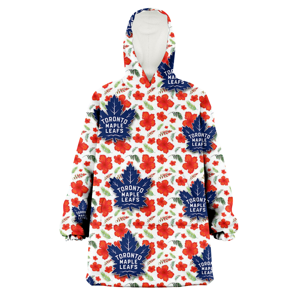 Toronto Maple Leafs Tiny Red Hibiscus Green Leaf White Cube Background 3D Printed Hoodie Blanket Snug Hoodie