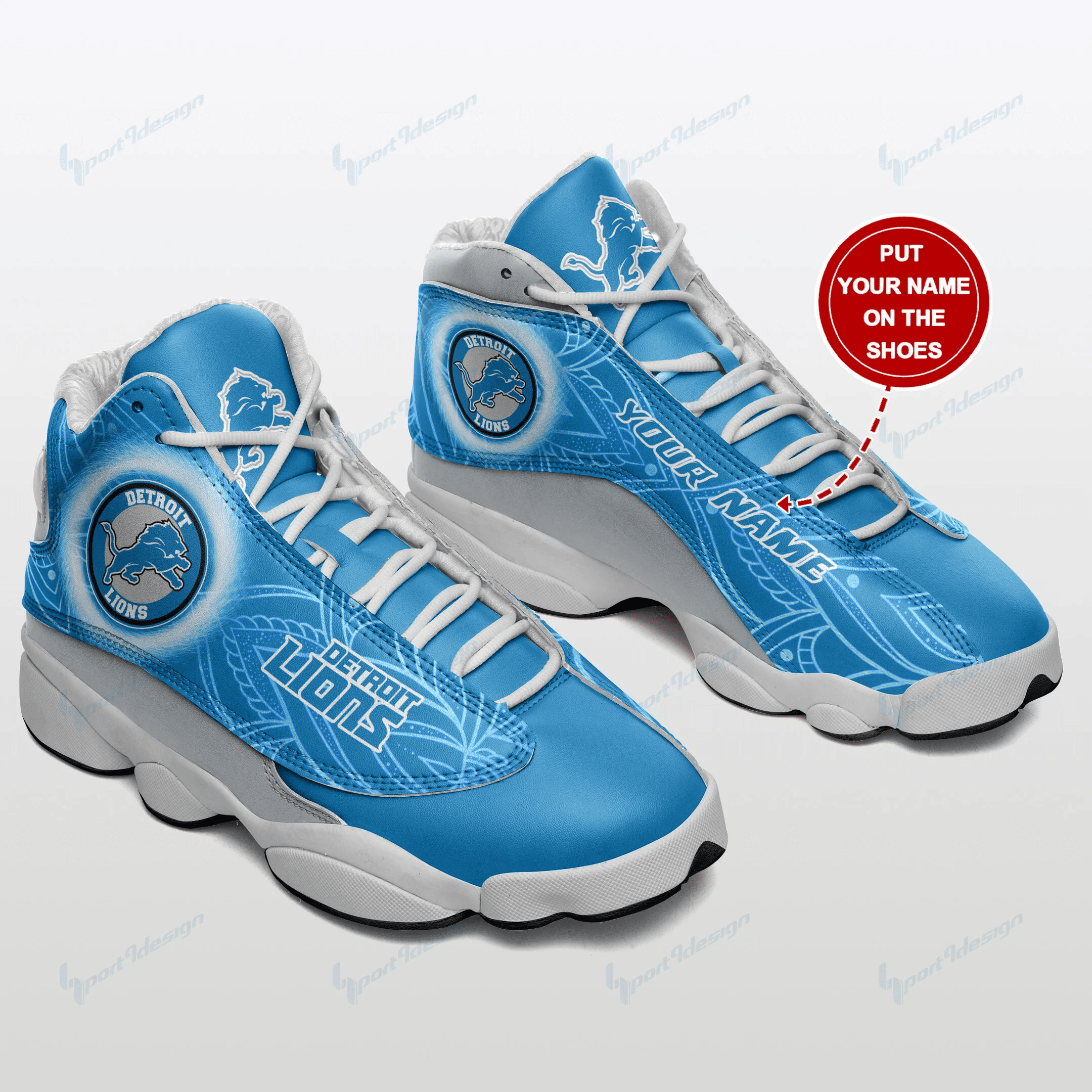 Detroit Lions Custom Name Air Jordan 13 Sneakers JD13 V913