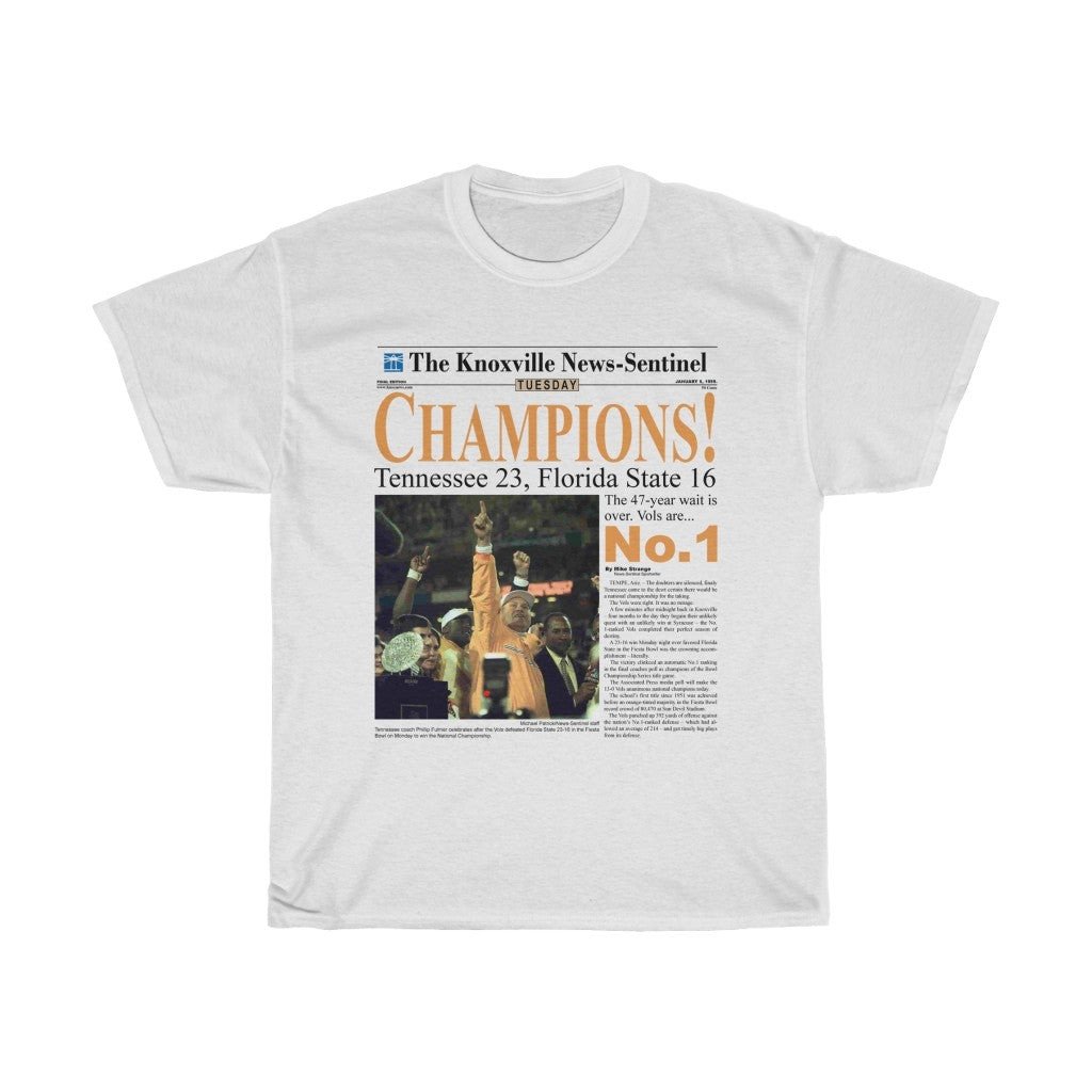 Tennessee Volunteers T Shirt Vintage 90S 1999 Fiesta Bowl Champions Football Newspaper Cover Unisex Heavy Cotton Tee 211029