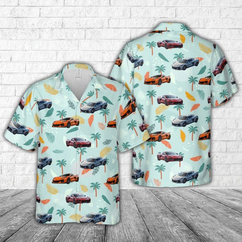 Corvette C Car And Tropical Logo 3D Hawaiian Shirt