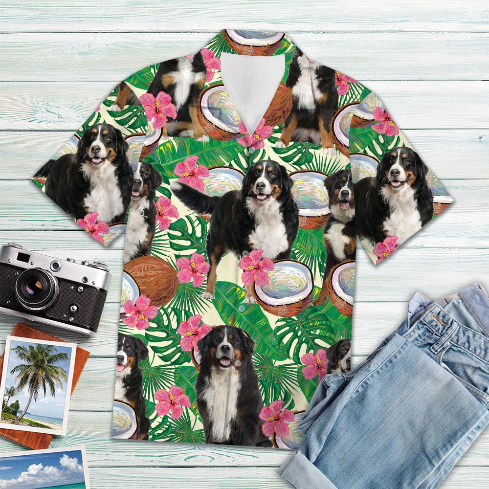 Bernese Mountain Dog Tropical Coconut Hawaiian Shirt, Short Sleeve Hawaiian Aloha Shirt