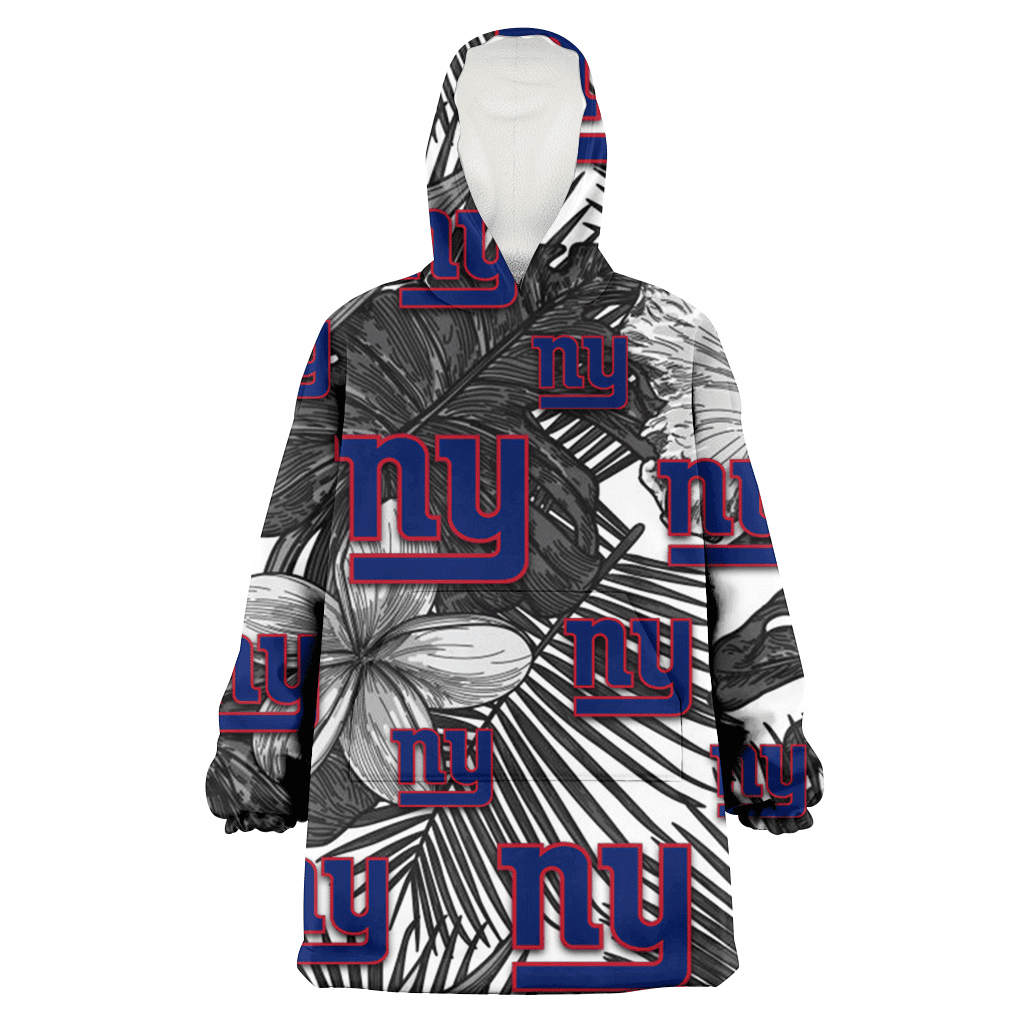 New York Giants Grey Sketch Hibiscus Palm Leaf White Background 3D Printed Hoodie Blanket Snug Hoodie