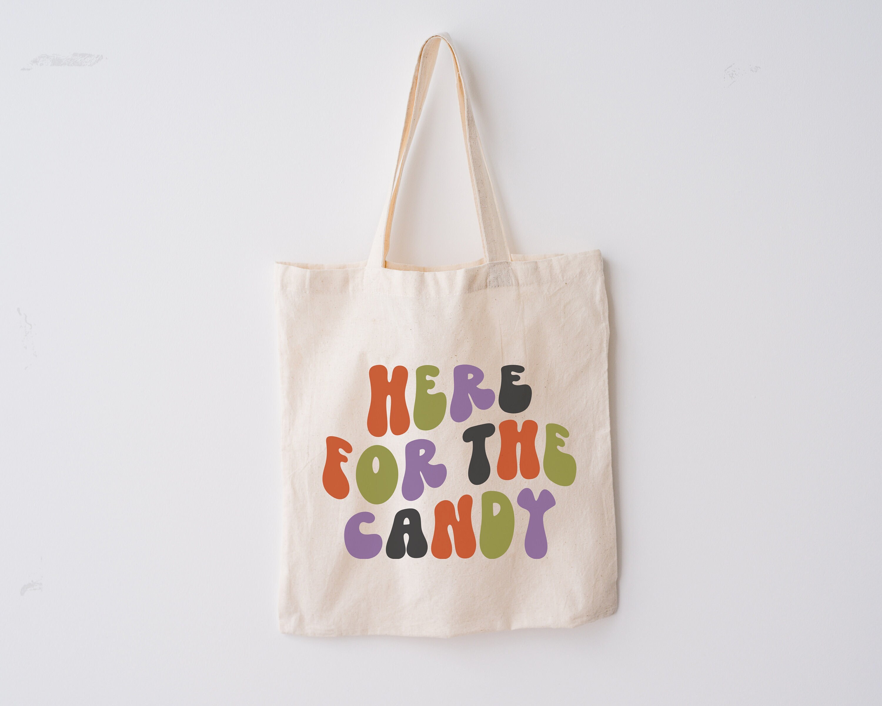 Halloween Tote Bag Trick or Treat Bag Halloween Trick or Treat Bag Halloween Aesthetic Halloween Candy Bag Here For The Candy Canvas Tote