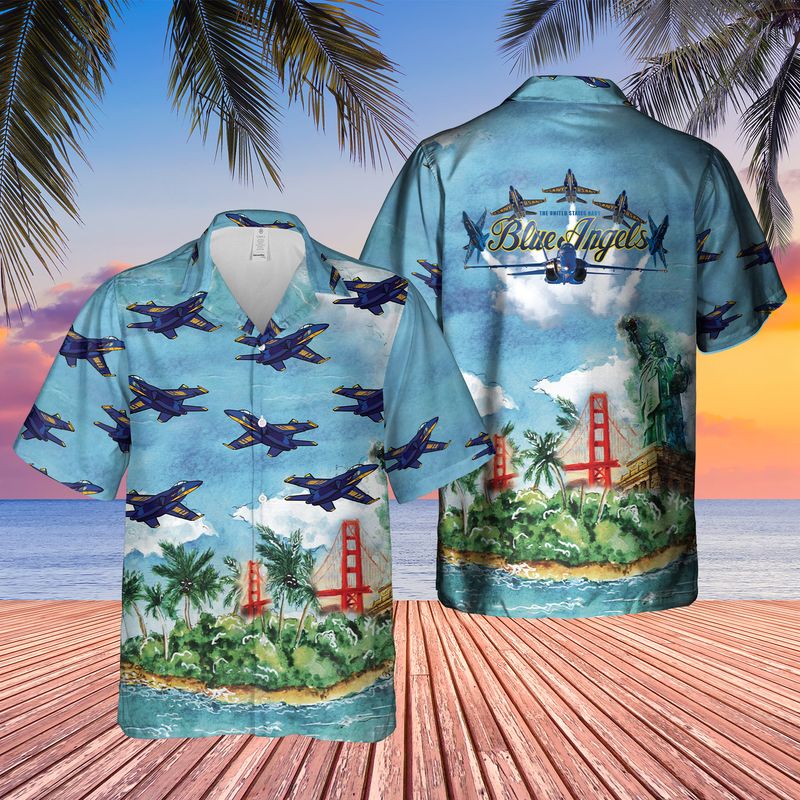 Us Navy Blue Angels Hawaiian Shirt, Short Sleeve Hawaiian Shirt For Men